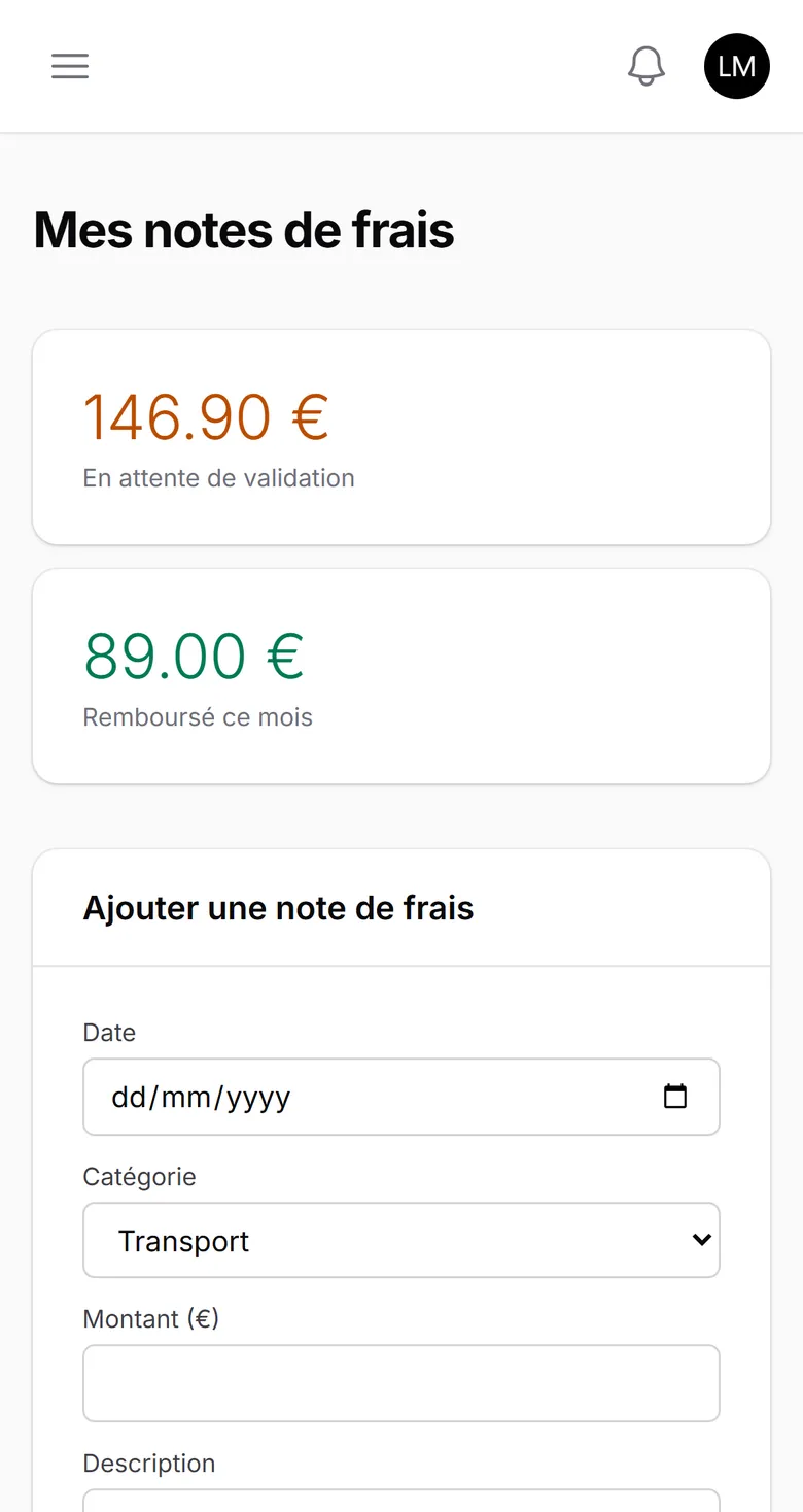 Capture FeelBack : Je note mes frais professionnels