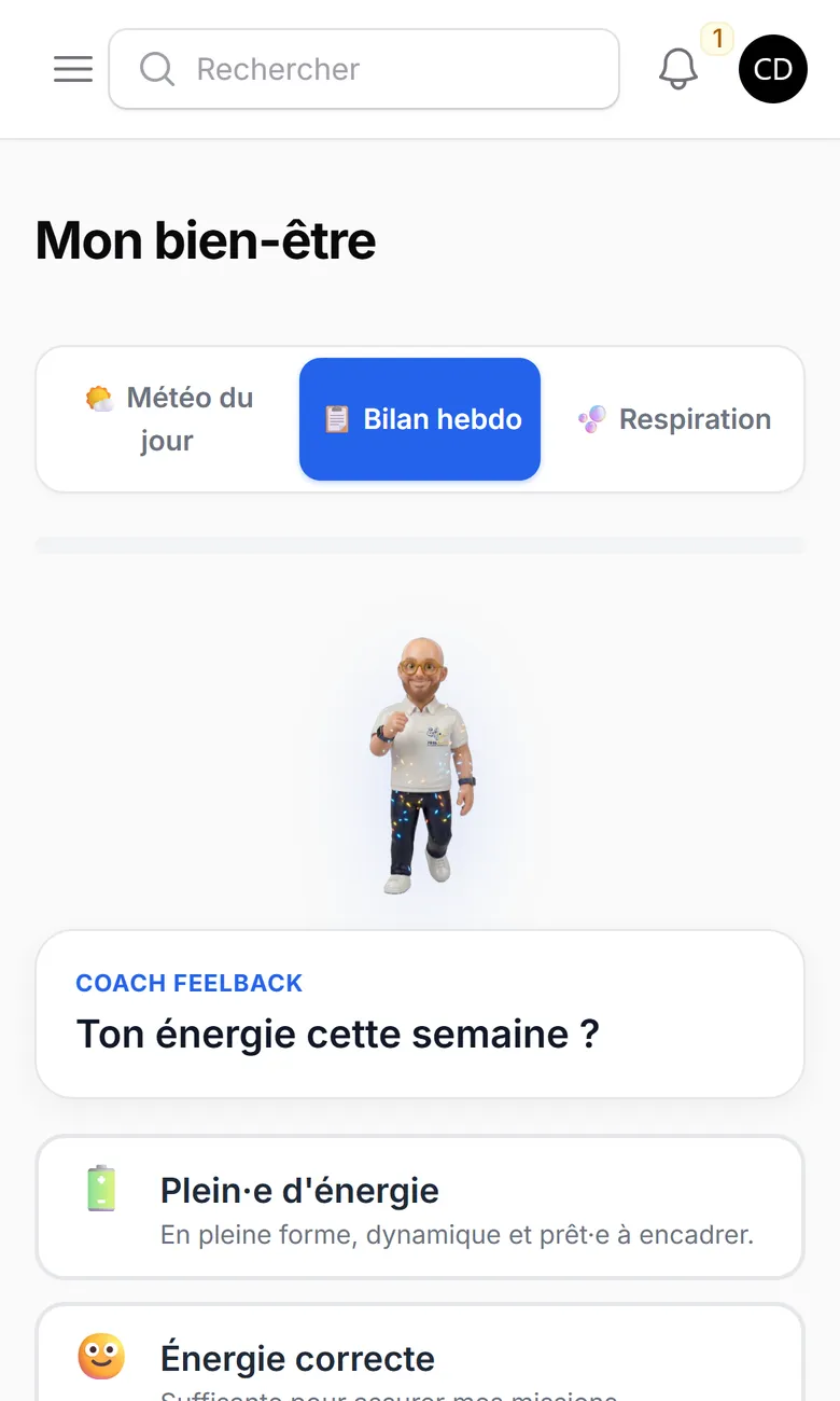 Bilan hebdomadaire de bien-être d'un entraîneur