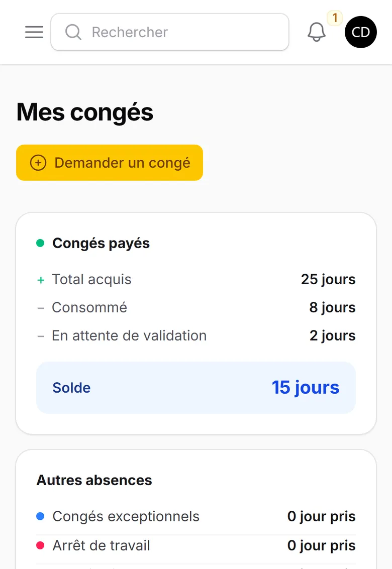 Congés d'un entraîneur : acquis, consommés, en attente, solde